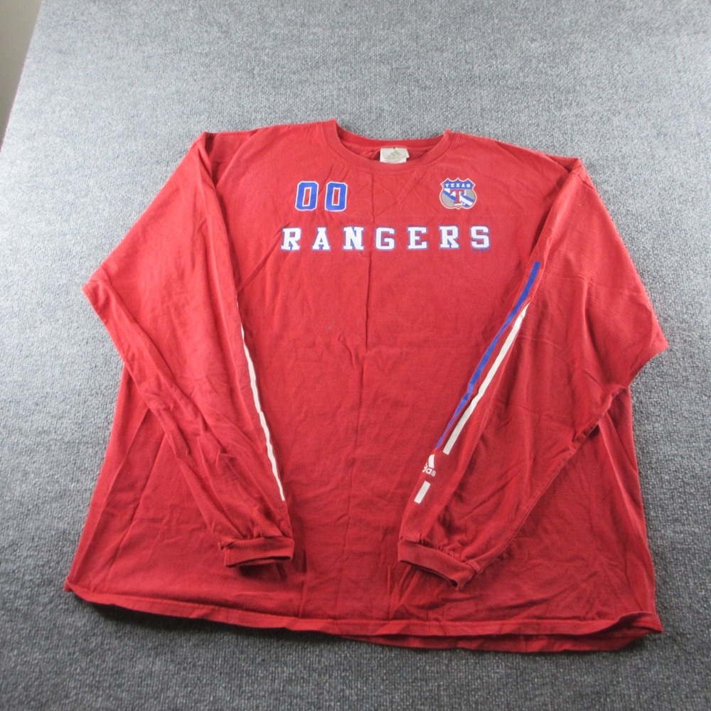 Texas Rangers Shirt Adult 2XL Red Adidas Long Sleeve Graphic Baseball MLB Mens *
